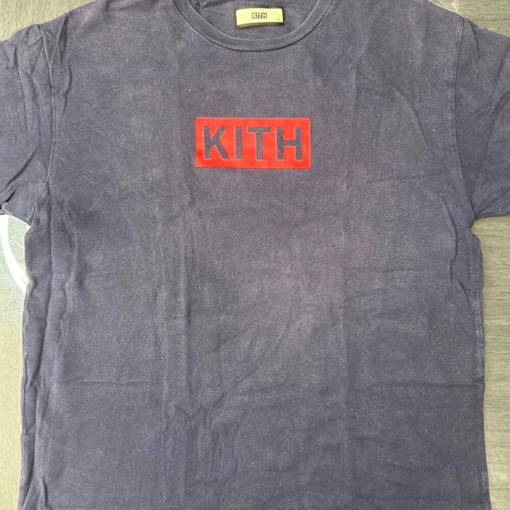 Kith Box Logo T-Shirt Size XL Navy Red Heavyweight